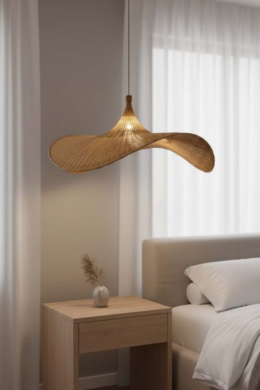 Bedside Rattan Straw Hat Pendant Light - Upscale & Stylish