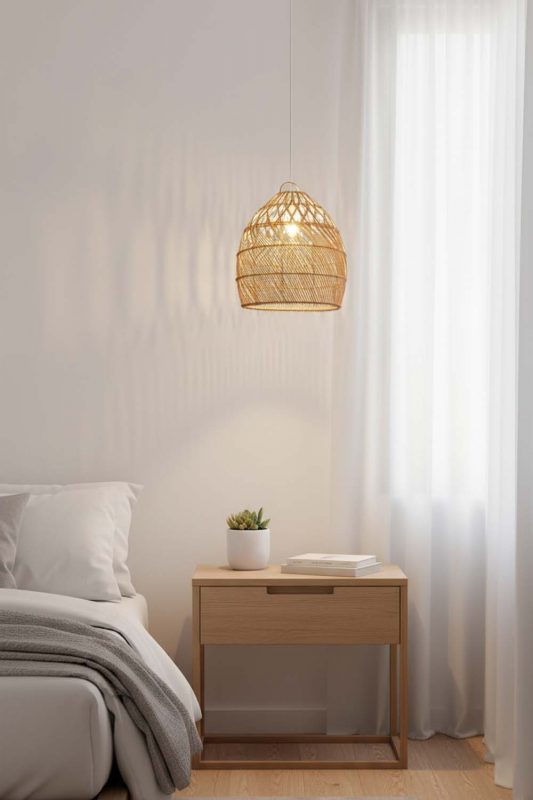 Bedside Rattan Tapered Pendant Light - Memorable Ambience