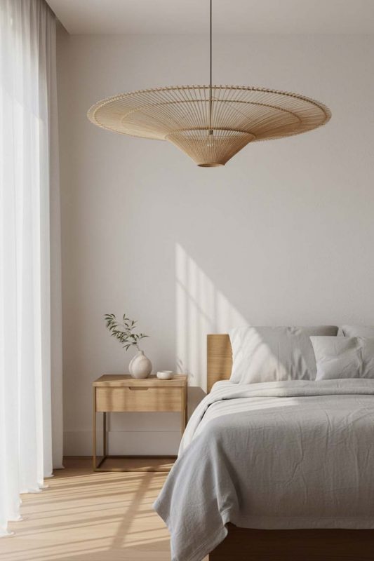 Bedside Rattan Umbrella Pendant Light - Elegant Dining Experience