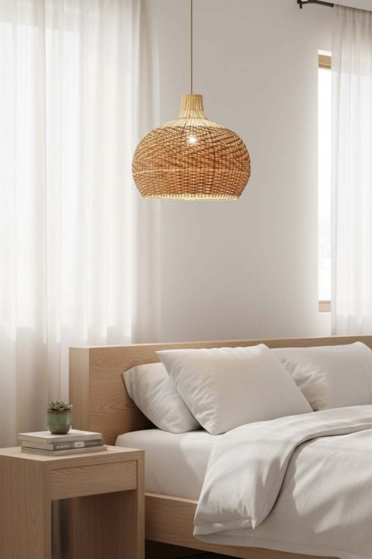 Bedside Red Orange Rattan Pendant Light - Upscale & Stylish