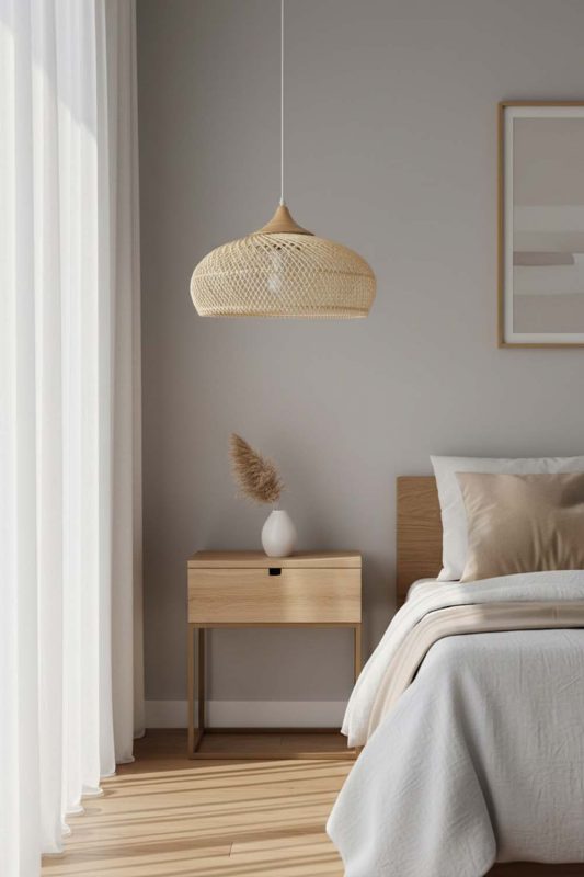Bedside Vintage Wood Rattan Pendant Light C - Memorable Ambience