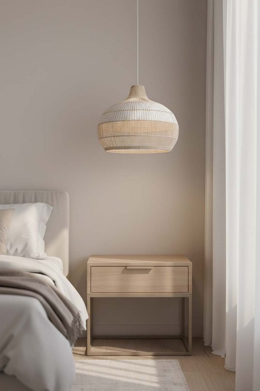 Bedside White Wicker Pendant Light - Cozy Fine Dining