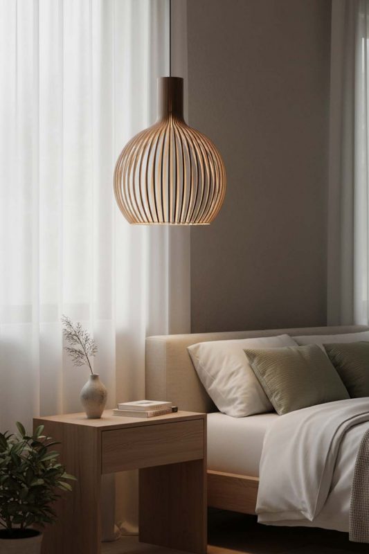 Bedside Wood Cage Pendant Light - Memorable Ambience