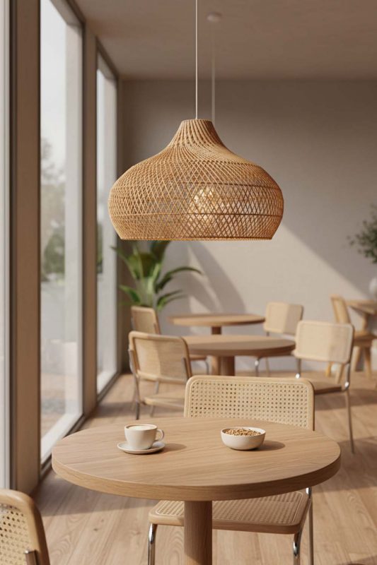 Coffee Shop Beige Kloe Rattan Pendant Light - Stylish & Modern