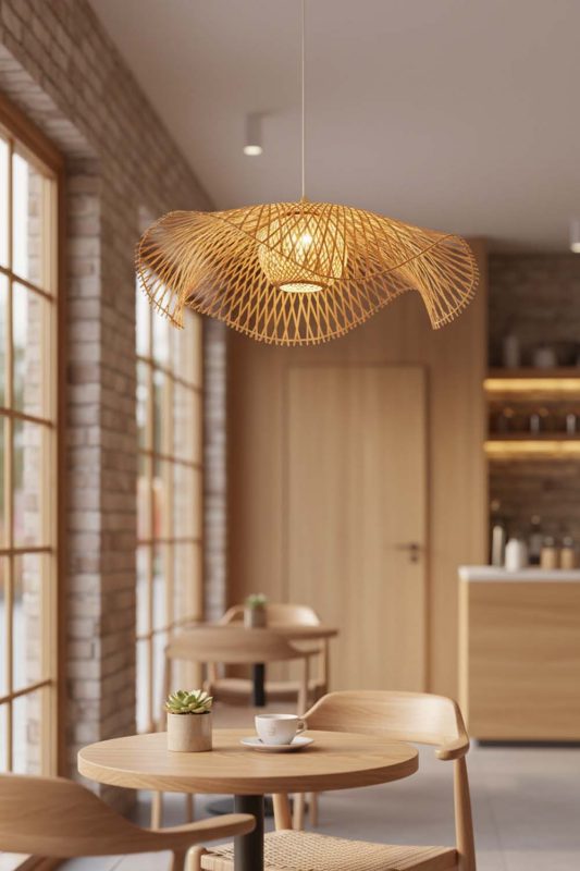 Coffee Shop Beige Lotus Bamboo Pendant Light - Warm & Relaxing