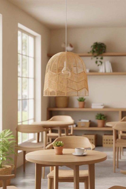 Coffee Shop Beige Rattan Birdcage Pendant Light - Stylish & Modern