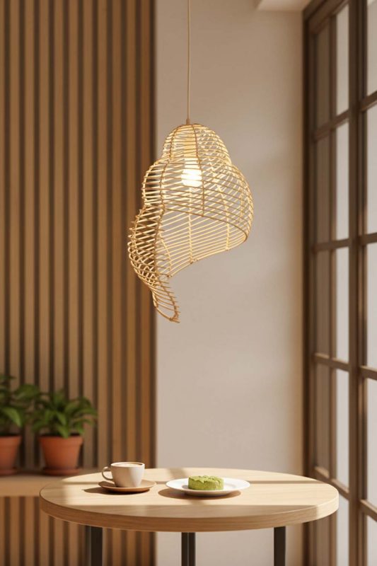 Coffee Shop Beige Rattan Spiral Pendant Light - Cozy & Inviting