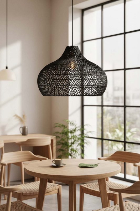 Coffee Shop Black Kloe Rattan Pendant Light - Elegant & Comfortable