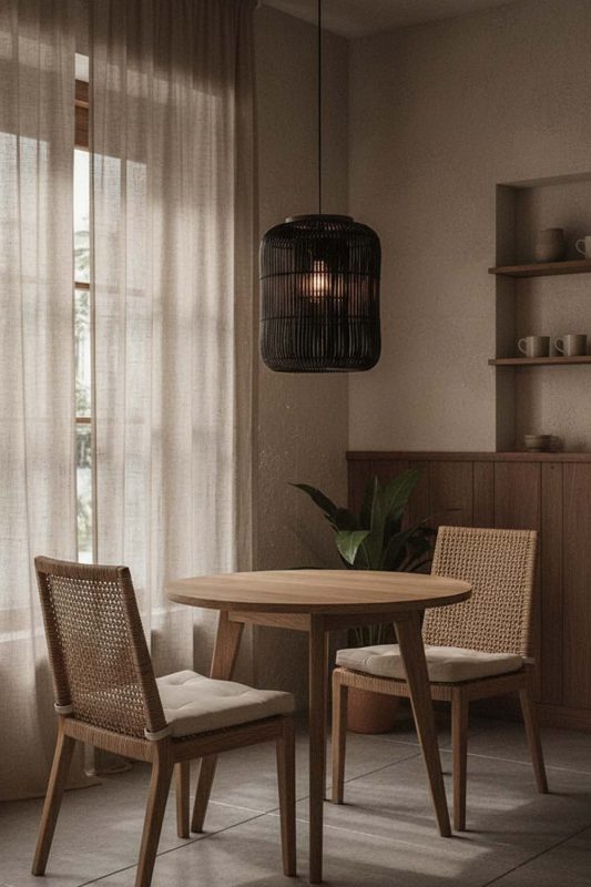 Coffee Shop Black Rattan Capsule Pendant Light - Aesthetic & Trendy
