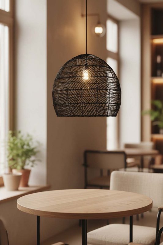 Coffee Shop Black Wicker Basket Pendant Light - Warm & Relaxing