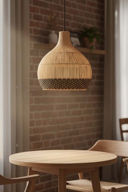 Coffee Shop Bottom Black Rattan Pendant Light - Cozy & Inviting