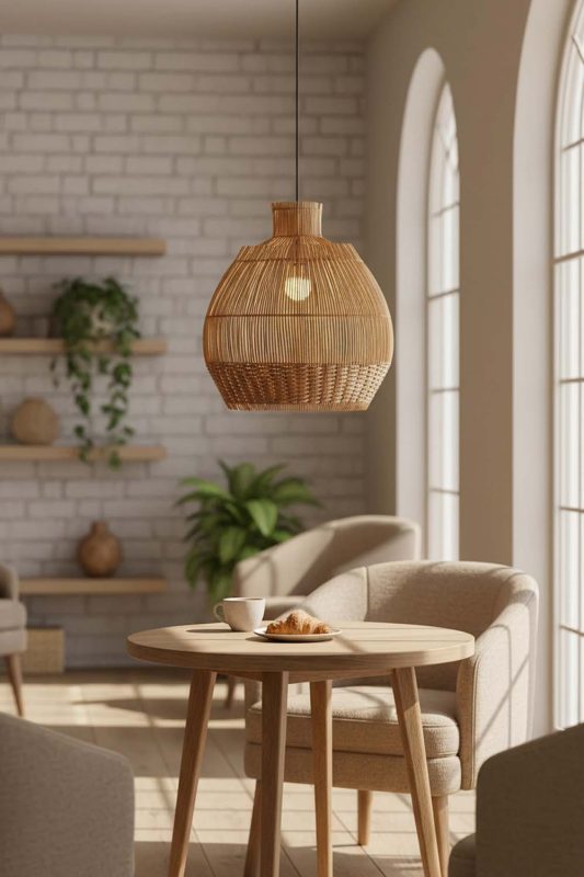 Coffee Shop Bottom Brown Rattan Pendant - Aesthetic & Trendy