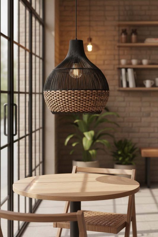 Coffee Shop Bottom Tan Brown Rattan Light Black Body - Stylish & Modern