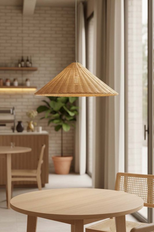 Coffee Shop Brown Rattan Cone Pendant Light - Aesthetic & Trendy
