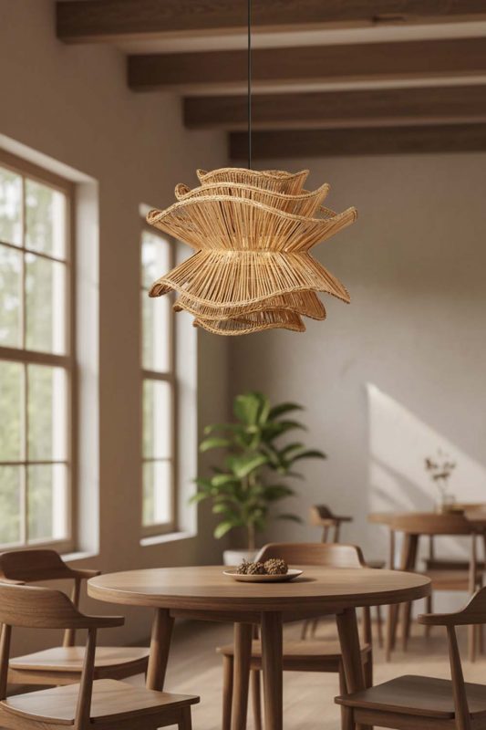 Coffee Shop Brown Vietnamese Flower Rattan Chandelier - Elegant & Comfortable