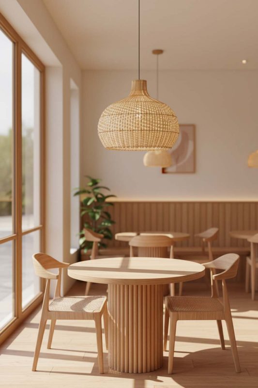 Coffee Shop Full White Rattan Pendant Light - Elegant & Comfortable