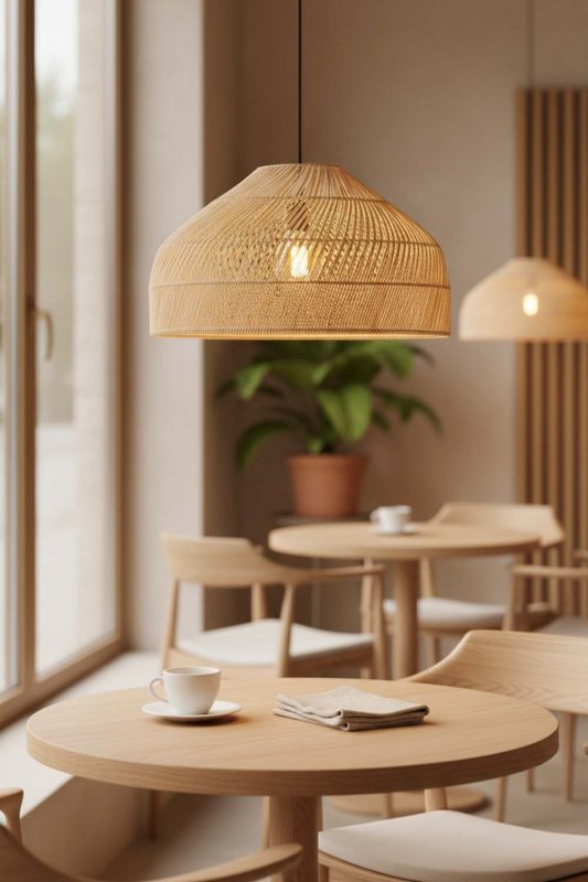 Coffee Shop Natural Rattan Wide Dome Pendant Light - Stylish & Modern