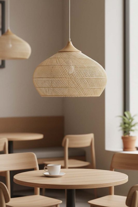 Coffee Shop Natural Vintage Wood Rattan Pendant Light - Warm & Relaxing