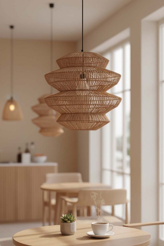 Coffee Shop Rattan Accordion Pendant Light - Stylish & Modern