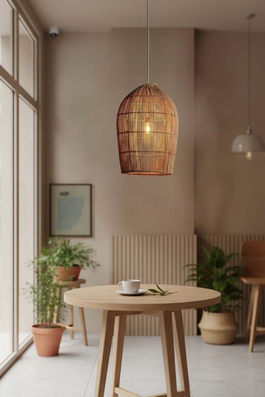 Coffee Shop Rattan Dome Pendant Light - Elegant & Comfortable
