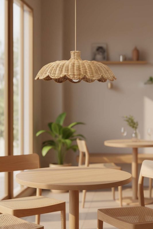 Coffee Shop Rattan Scalloped Lampshade - Stylish & Modern