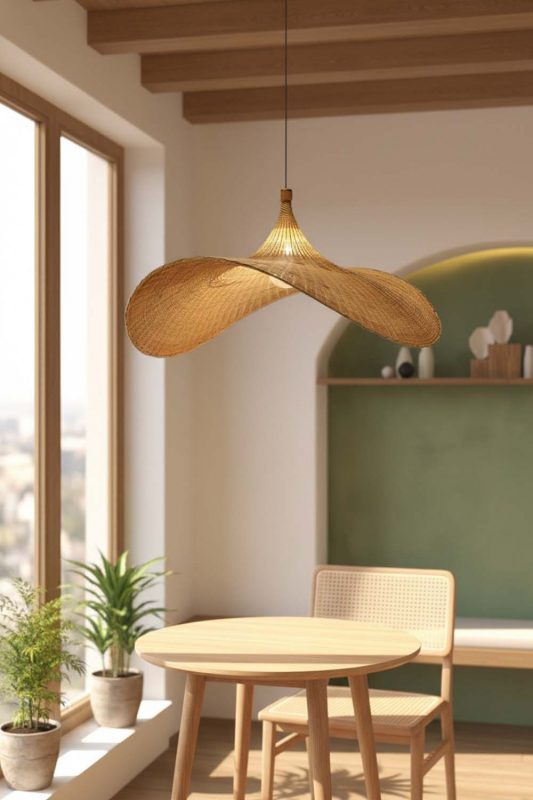 Coffee Shop Rattan Straw Hat Pendant Light - Stylish & Modern