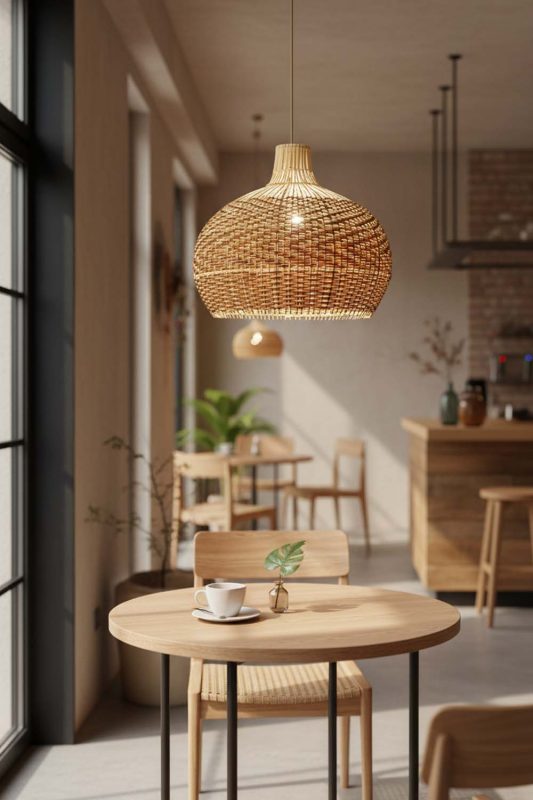 Coffee Shop Red Orange Rattan Pendant Light - Stylish & Modern