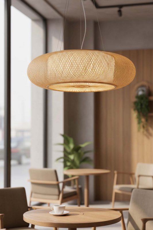 Coffee Shop Round Bamboo Drum Chandelier - Cozy & Inviting