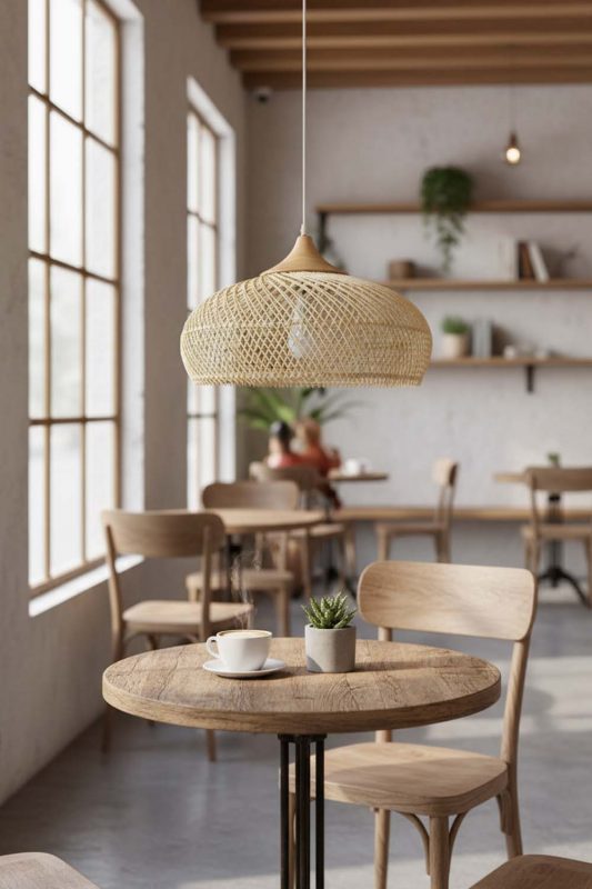 Coffee Shop Vintage Wood Rattan Pendant Light C - Aesthetic & Trendy