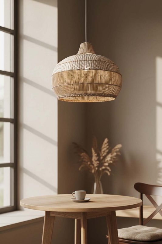 Coffee Shop White Wicker Pendant Light - Elegant & Comfortable