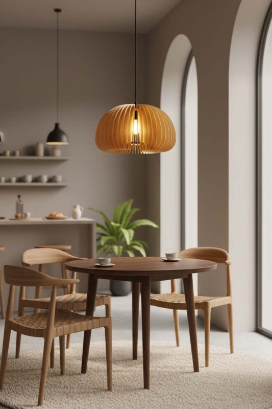 Coffee Shop Wood Slat Pendant Light - Warm & Relaxing