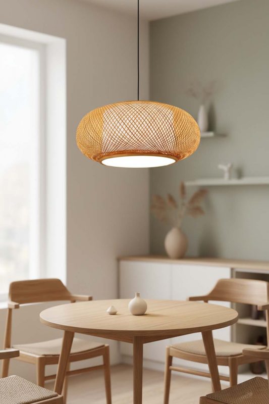 Dining Table Bamboo Donut Pendant Light - Warm & Inviting