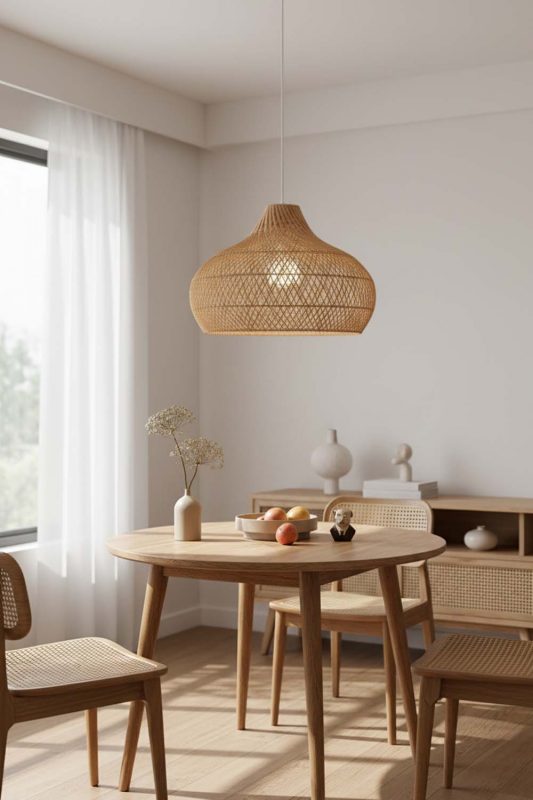 Dining Table Beige Kloe Rattan Pendant Light - Soft & Relaxing