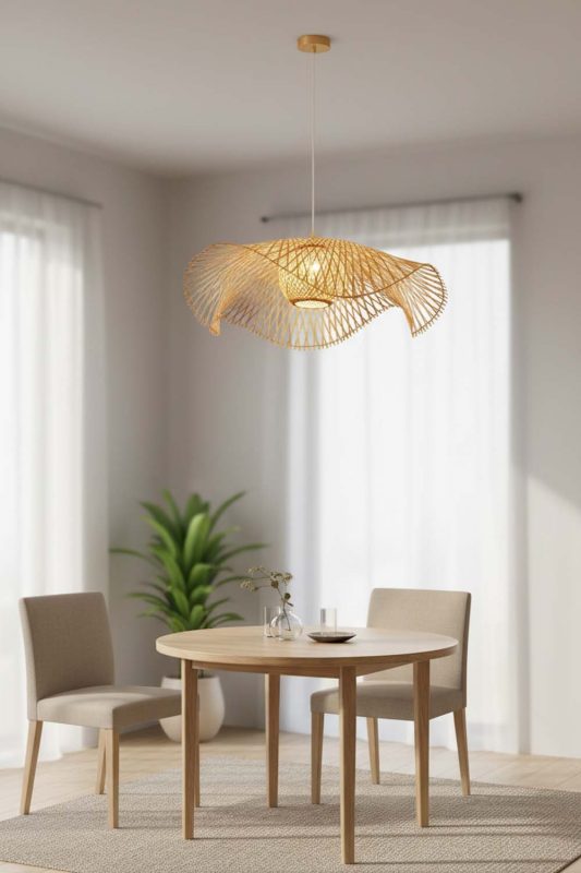Dining Table Beige Lotus Bamboo Pendant Light - Soft & Relaxing