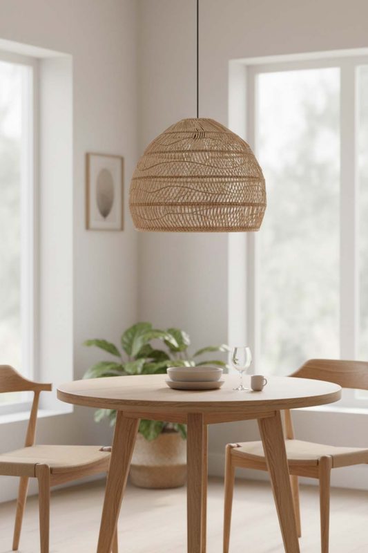 Dining Table Beige Rattan Cage Pendant Light - Warm & Inviting