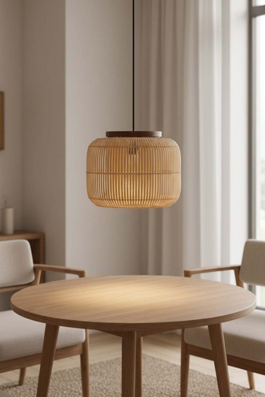 Dining Table Beige Rattan Capsule Pendant Light - Soft & Relaxing