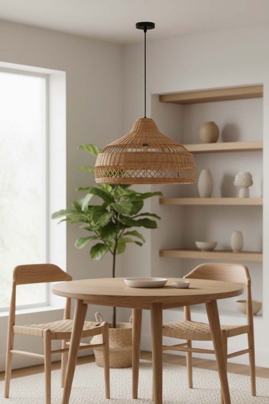 Dining Table Beige Rattan Radiant Pendant Lights - Warm & Inviting