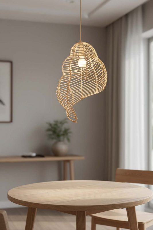 Dining Table Beige Rattan Spiral Pendant Light - Soft & Relaxing