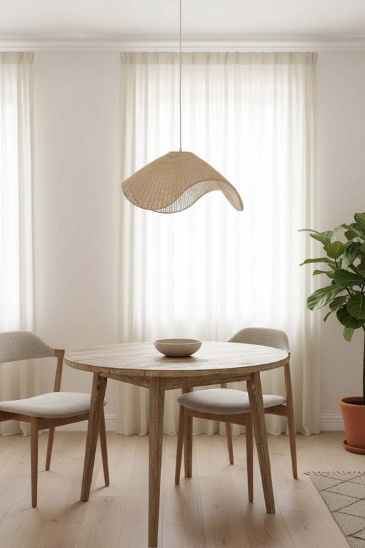 Dining Table Beige Rattan Wave Pendant Light - Soft & Relaxing