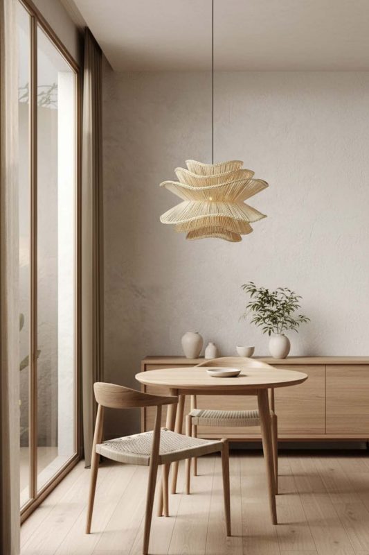 Dining Table Beige Vietnamese Flower Rattan Chandelier - Soft & Relaxing