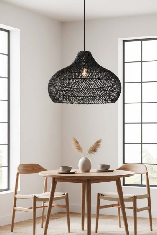 Dining Table Black Kloe Rattan Pendant Light - Warm & Inviting