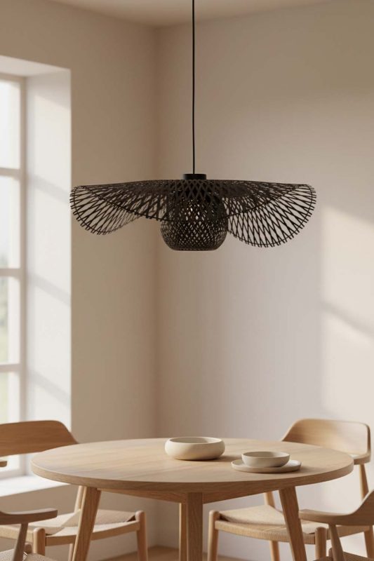 Dining Table Black Lotus Bamboo Pendant Light - Warm & Inviting
