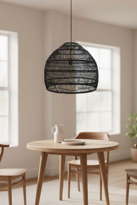 Dining Table Black Rattan Cage Pendant Light - Soft & Relaxing