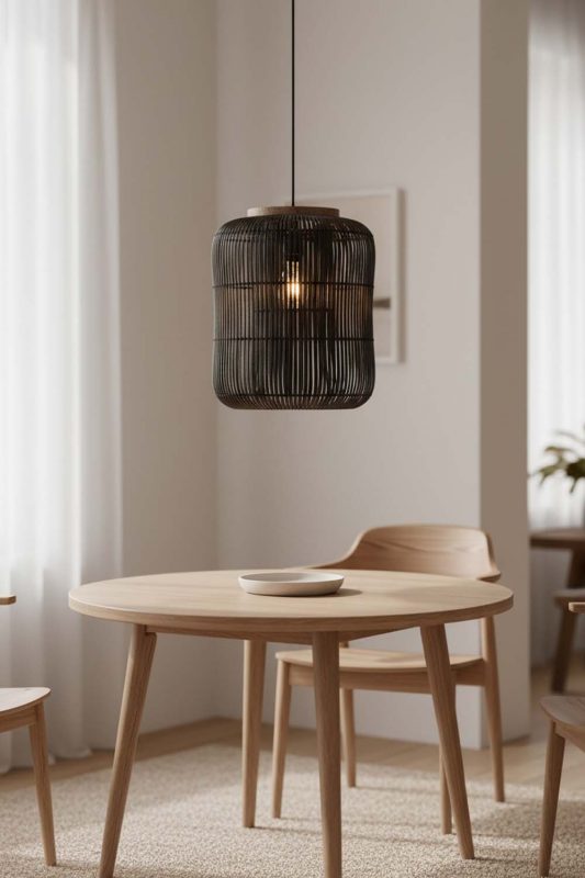 Dining Table Black Rattan Capsule Pendant Light - Soft & Relaxing