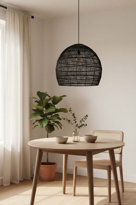 Dining Table Black Wicker Basket Pendant Light - Warm & Inviting