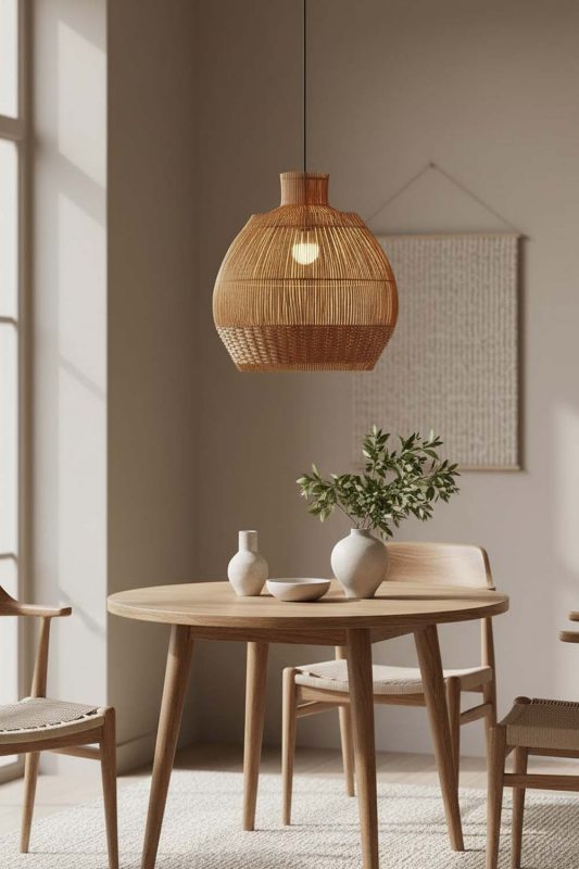 Dining Table Bottom Brown Rattan Pendant - Warm & Inviting