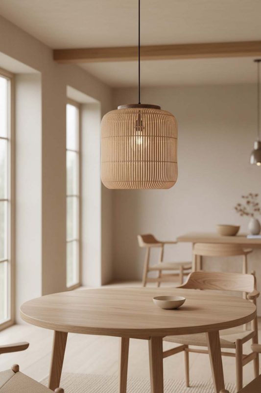 Dining Table Brown Rattan Capsule Pendant Light - Warm & Inviting