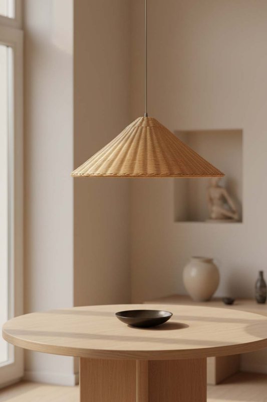 Dining Table Brown Rattan Cone Pendant Light - Soft & Relaxing