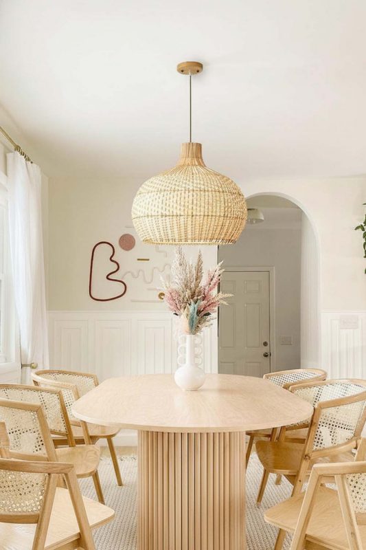 Dining Table Full White Rattan Pendant Light - Warm & Inviting