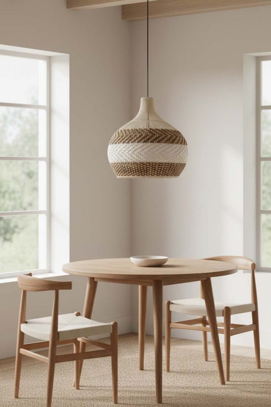 Dining Table Light Brown White Rattan Pendant Light - Soft & Relaxing
